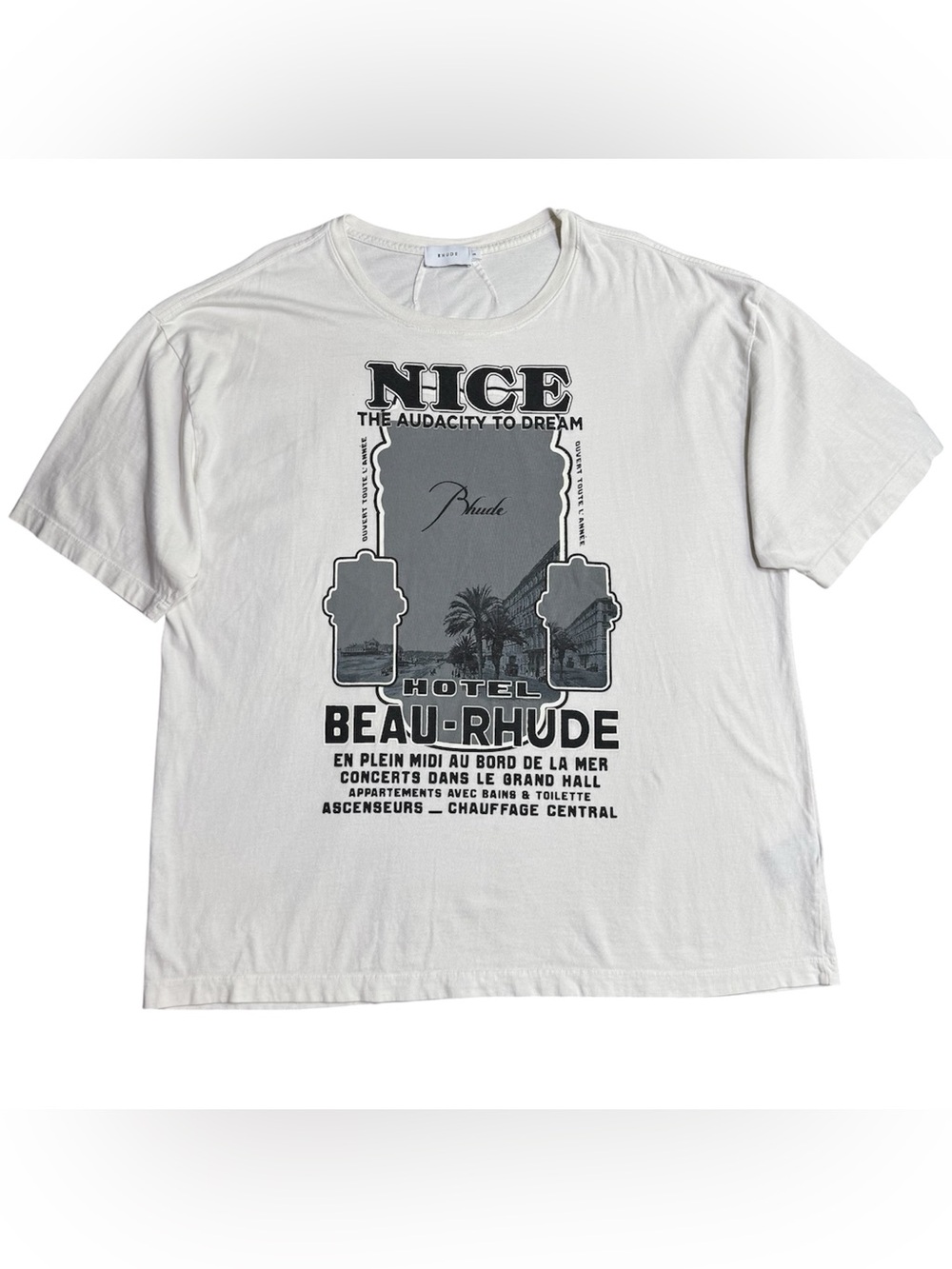 RHUDE Nice Hotel Graphic T-Shirt Men’s XXL White Hotel Beau-RHUDE Short Sleeve